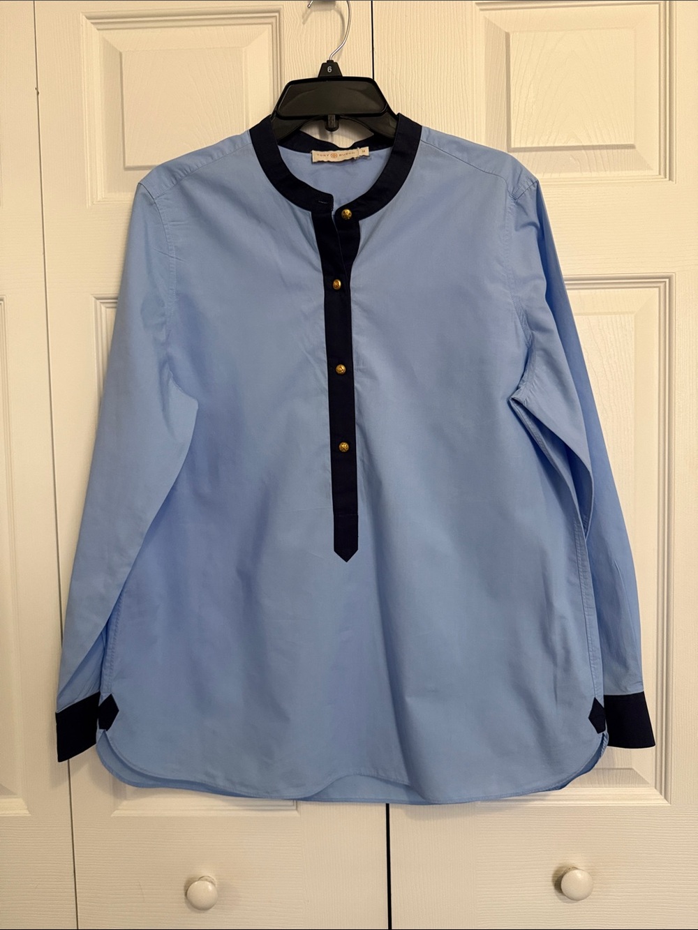 Tory Burch Light Blue Shirt with Navy Trim
